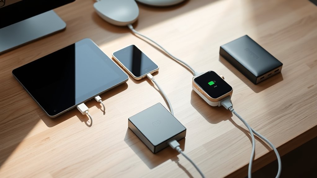 organized multi device charging setup