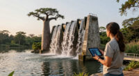 baobab-inspired floating waterfall power plant generates renewable energy off madagascar